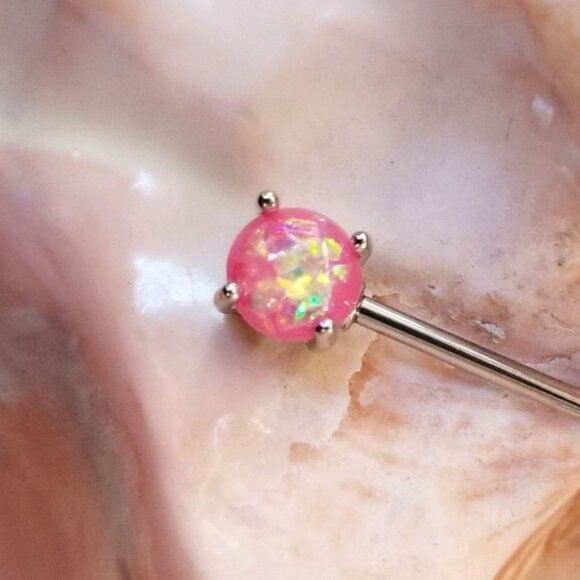 PAIR pink glitter synthetic opal nipple bars 14G NWT Externally Threaded - Picture 3 of 3